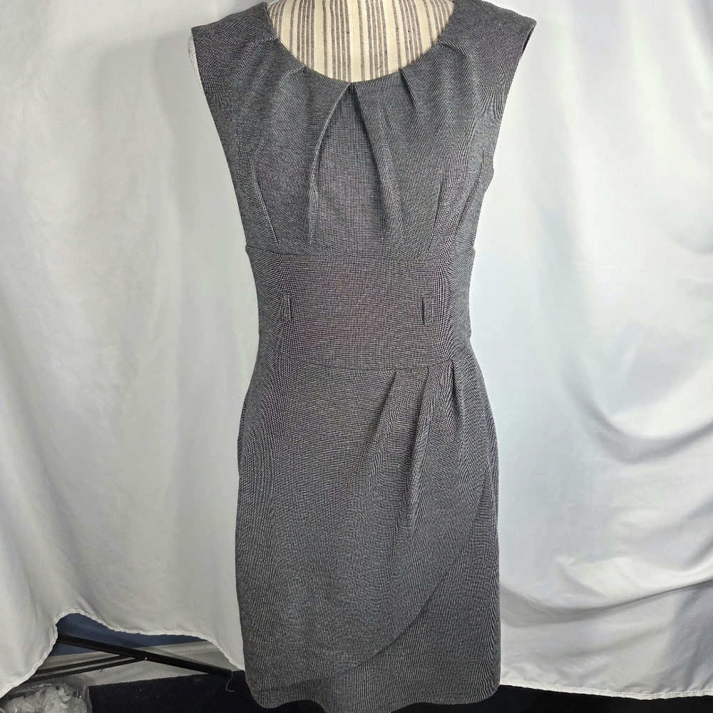 Carole Little Grey Sleeveless Gathered Pleated Neckline & Waist Dress Size 6